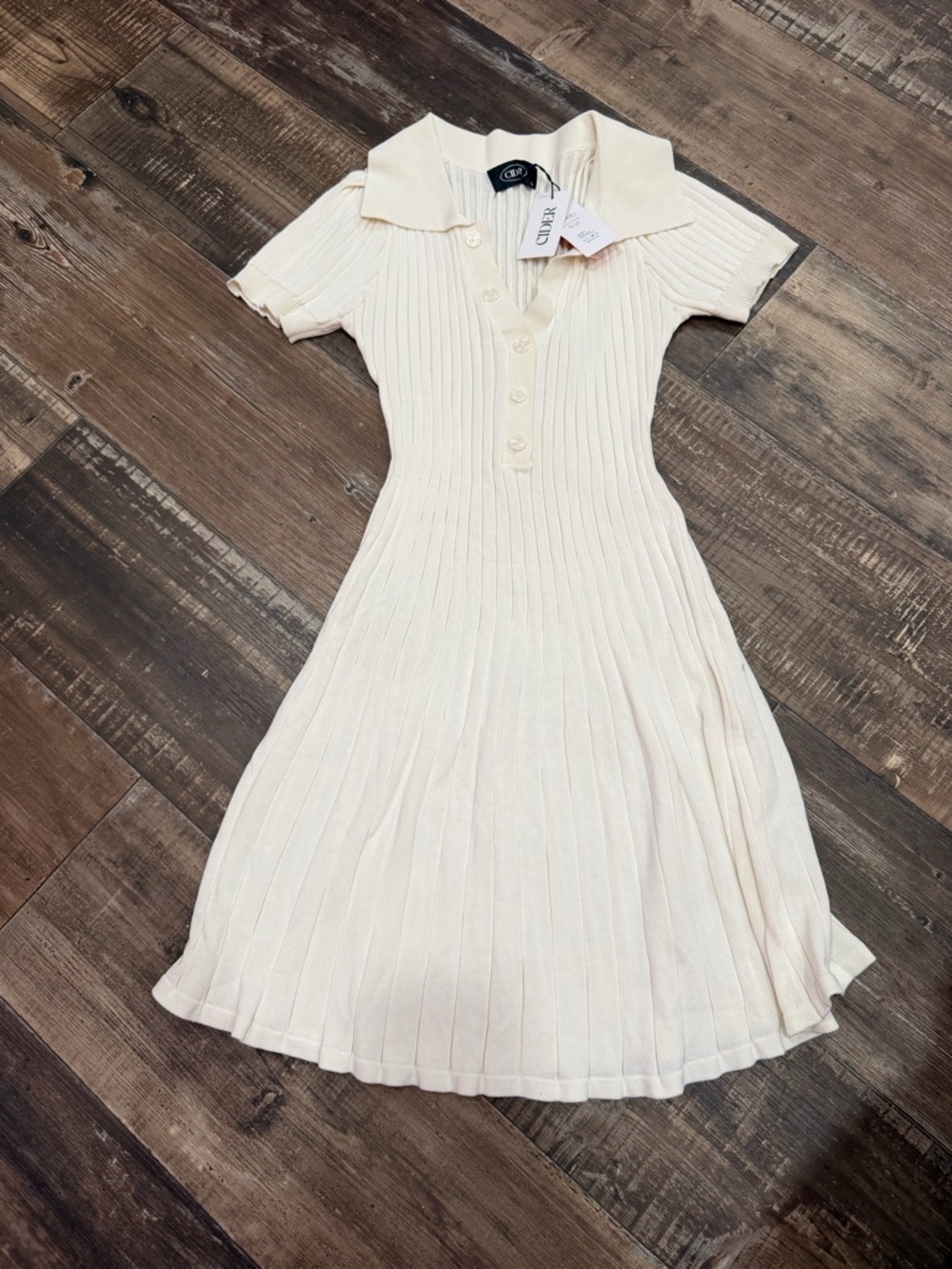 Cider Cream Ribbed Polo Midi Dress